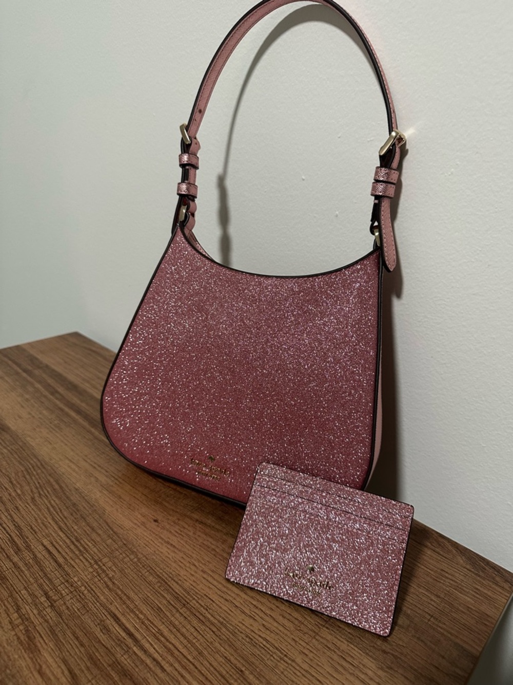 MOVING AWAY SALE Kate Spade Pink Glitter Shoulder Bag with Card Holder set
